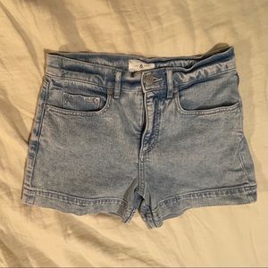Lou & Grey High-Rise Faded Denim Shorts